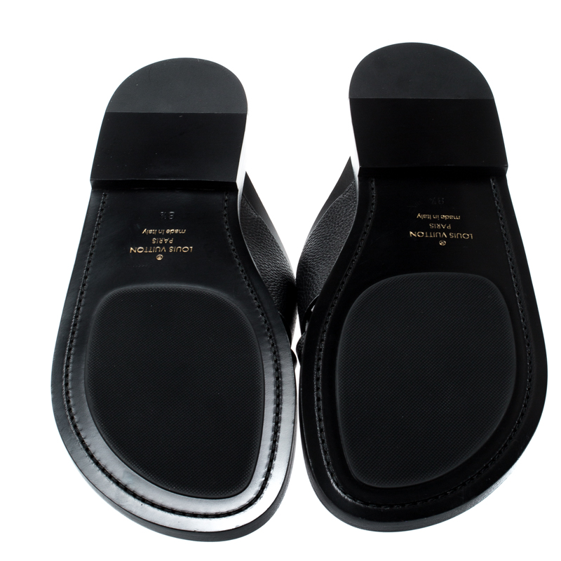 Louis Vuitton Black Leather Foch Cross Strap Flat Slides Size 42.5 ...