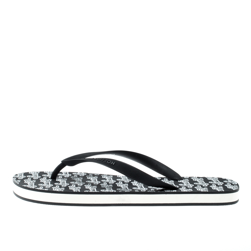 

Louis Vuitton Monochrome Logo Print Rubber Molitor Thong Flip Flops Size, Black