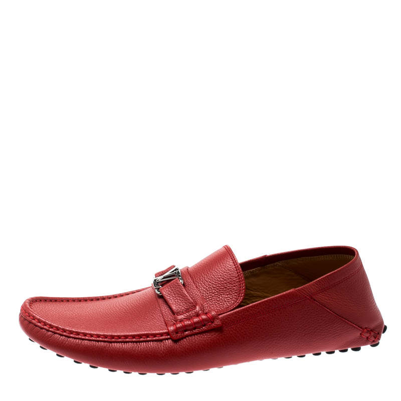 

Louis Vuitton Red Grained Leather Hockenheim Loafers Size