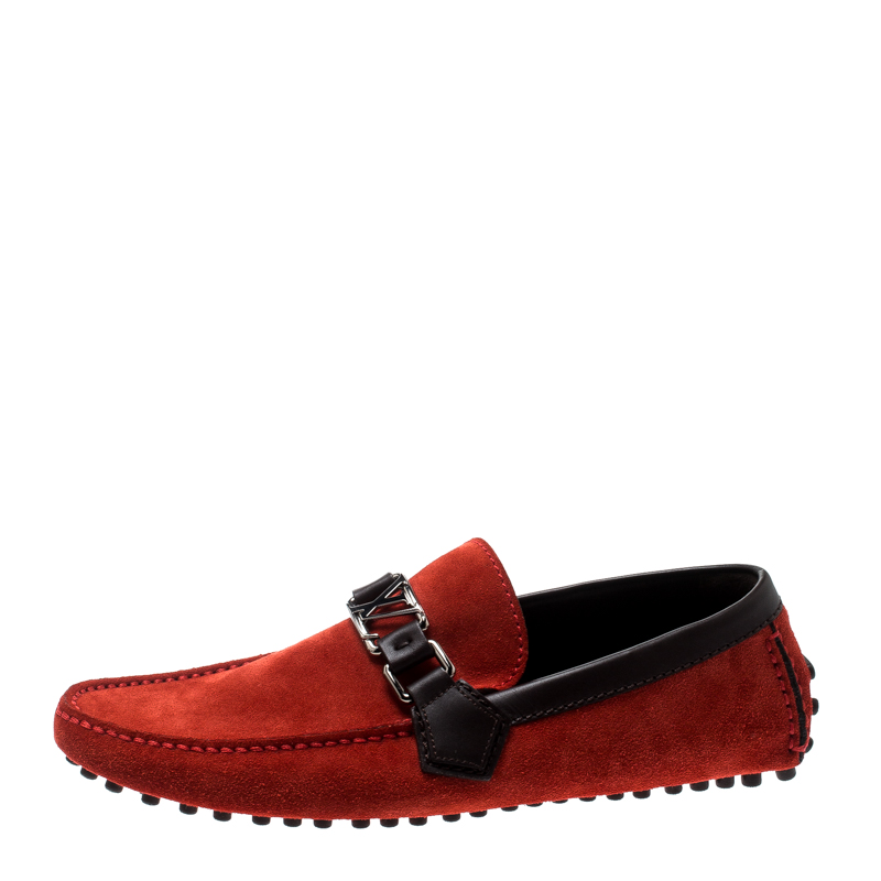 

Louis Vuitton Red/Dark Brown Suede And Leather Hockenheim Loafers Size
