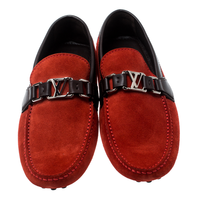 Louis Vuitton Red Suede Leather Oxford Slip On Loafers Size 39.5 Louis  Vuitton