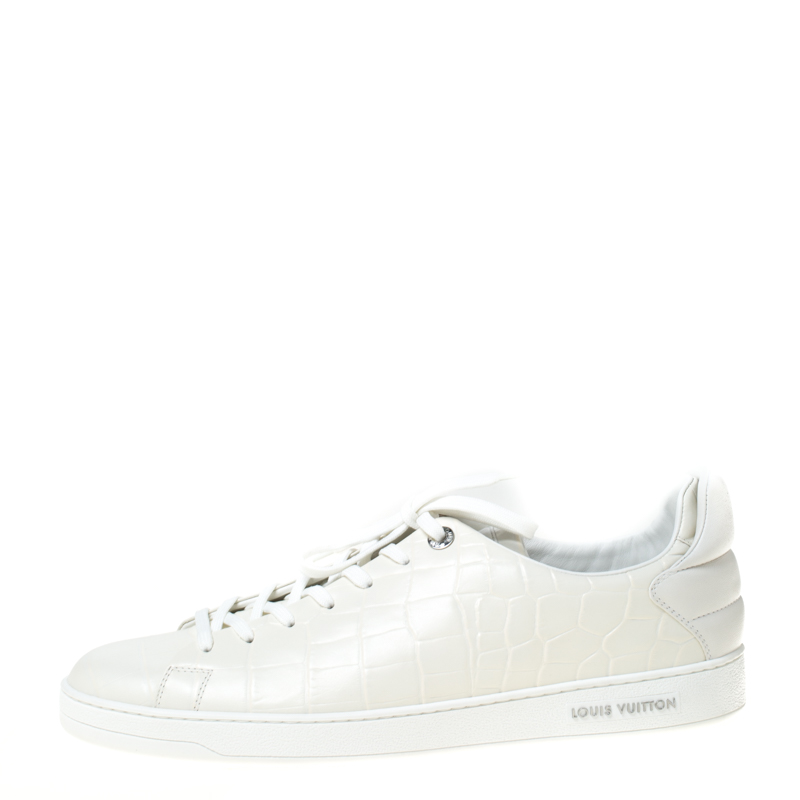 Louis Vuitton White Croc Embossed Leather Front Row Sneakers Size 38