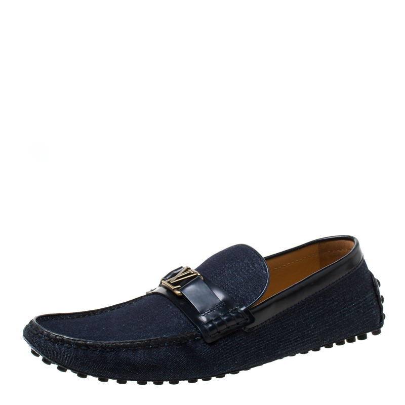 Pre Owned Louis Vuitton Indigo Dark Wash Denim Monte Carlo Loafers Size 43.5