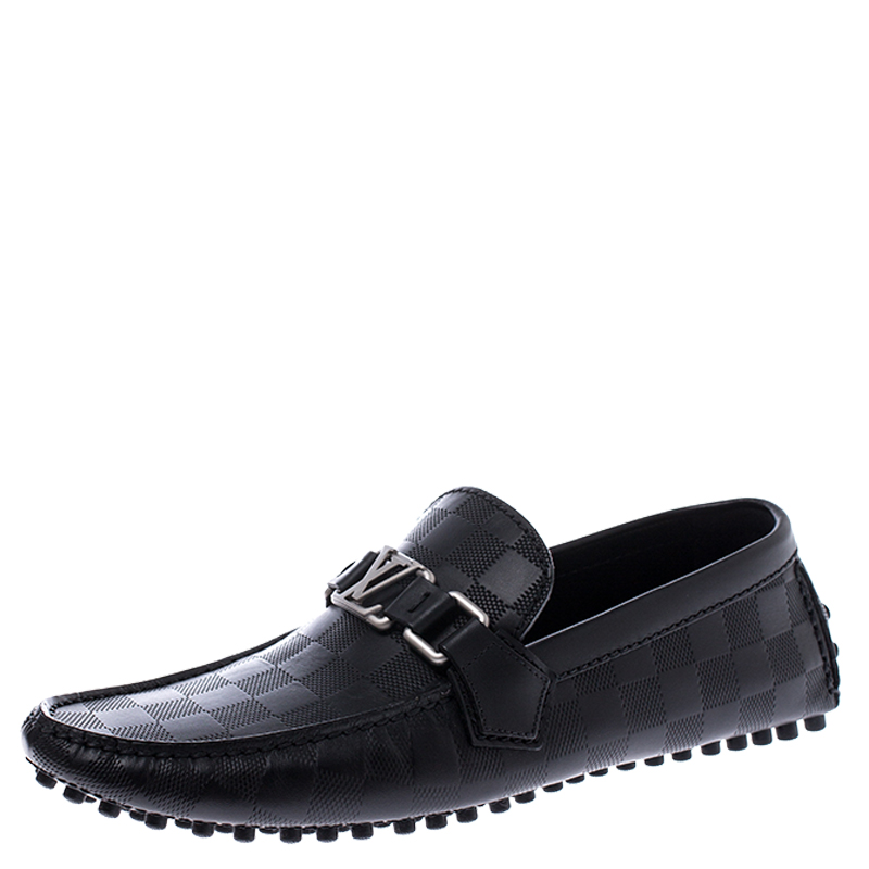 Pre Owned Louis Vuitton Black Graphite Leather Hockenheim Loafers Size 39.5