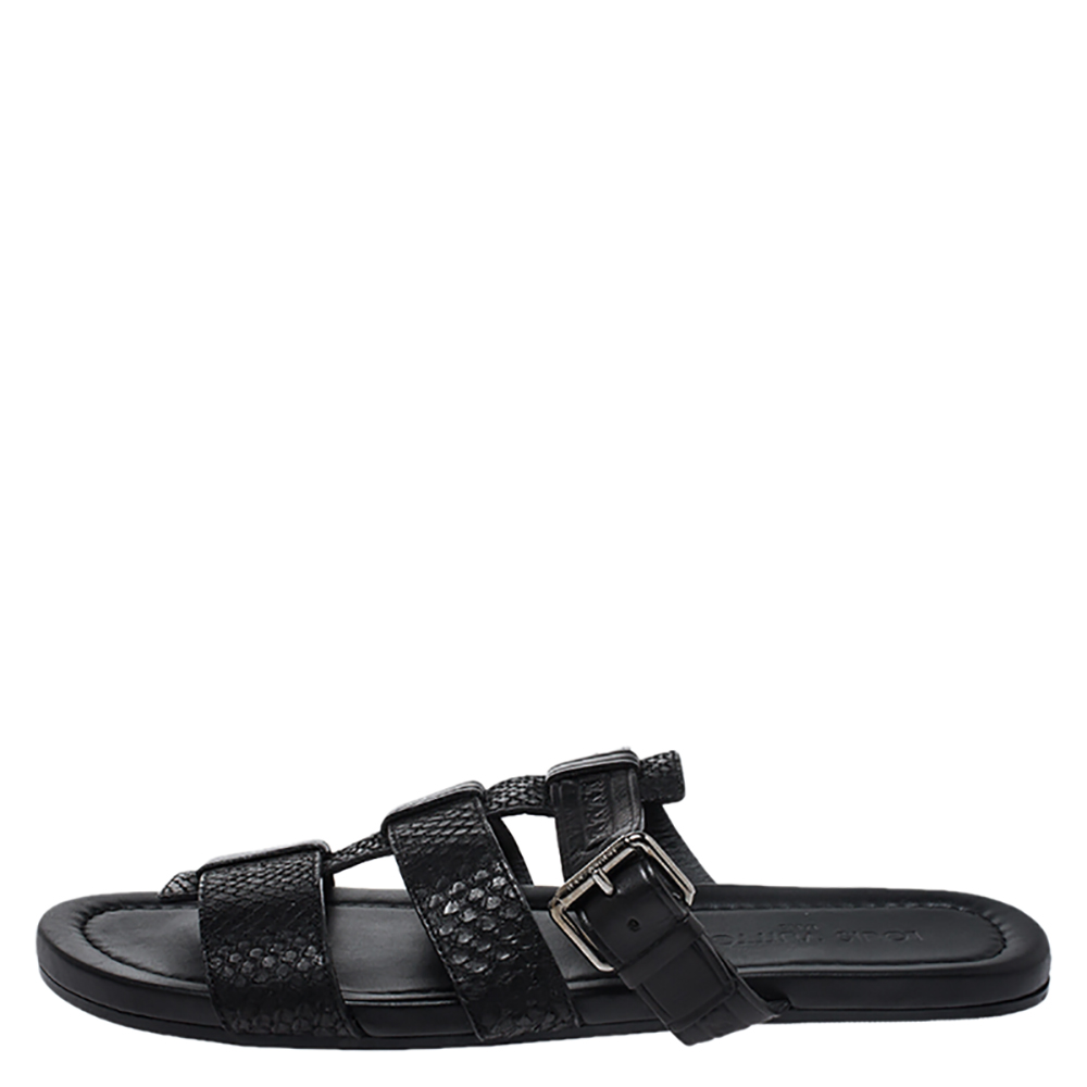 

Louis Vuitton Black Python And Leather Slip On Flat Sandals Size
