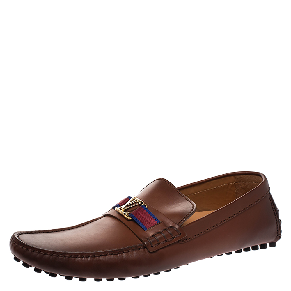 Pre Owned Louis Vuitton Brown Leather Hockenheim Moccasin Size 43