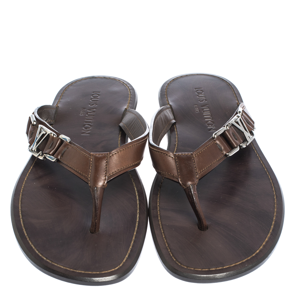 Louis Vuitton Brown Leather Hamptons Thong Sandals Size 41.5 Louis