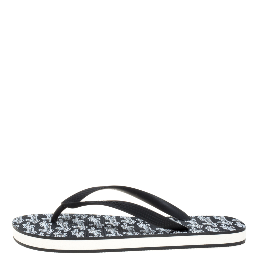 

Louis Vuitton Monochrome Logo Print Rubber Molitor Thong Flip Flops Size, Black