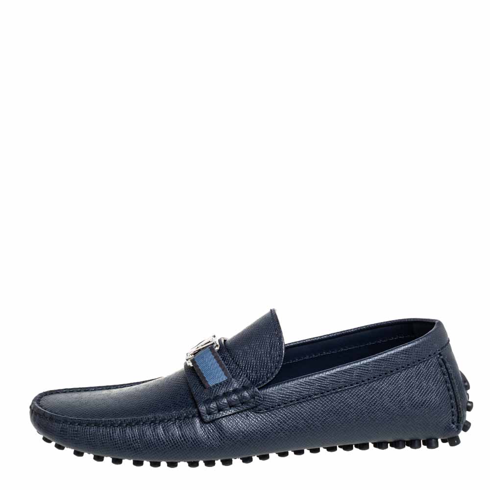 

Louis Vuitton Blue Leather Hockenheim Slip On Loafers Size
