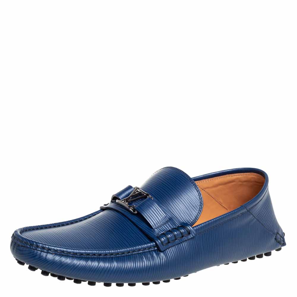Pre-owned Louis Vuitton Blue Epi Leather Hockenheim Slip On Loafers Size 42