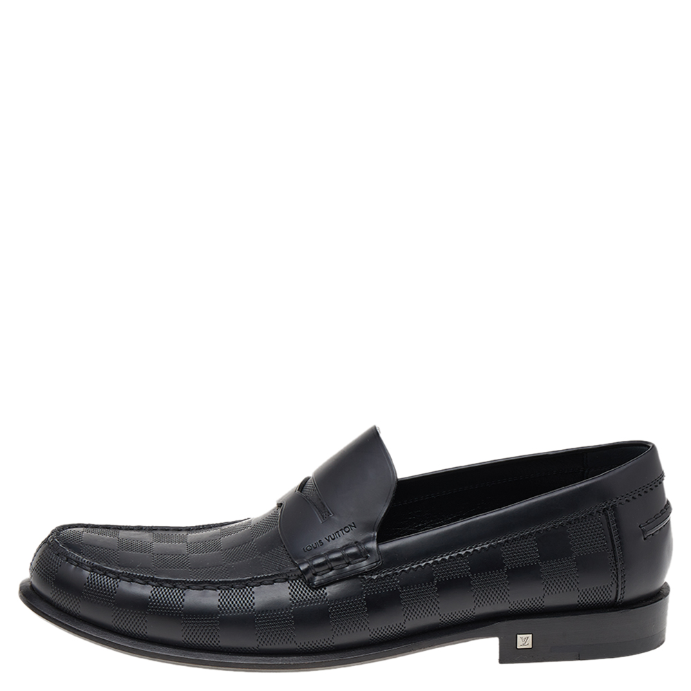 

Louis Vuitton Black Leather Damier Infini Hockenheim Loafers Size