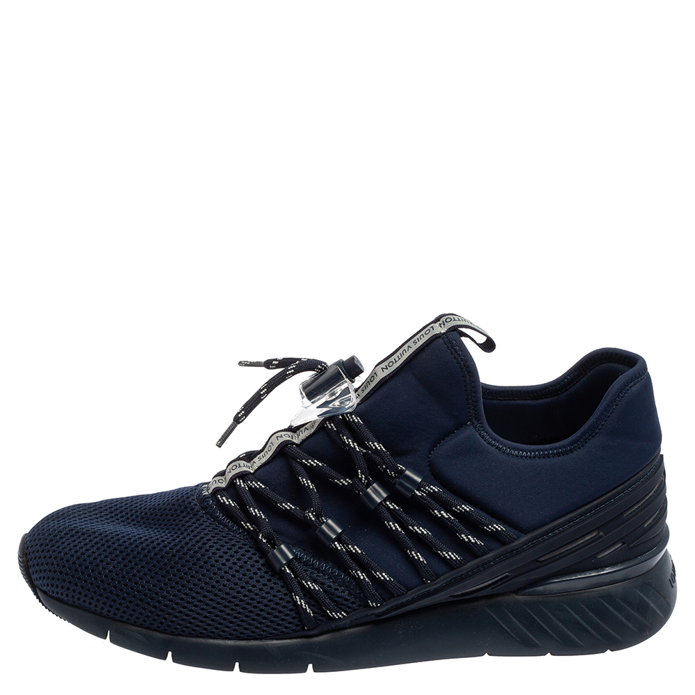 

Louis Vuitton Navy Blue Fabric And Mesh Fastlane Sneakers Size