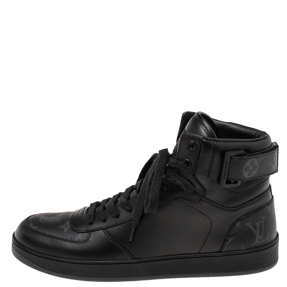 

Louis Vuitton Black Monogram Canvas And Leather High Top Sneakers Size