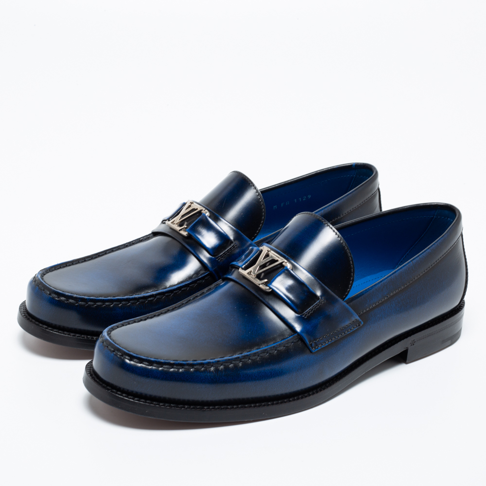 

Louis Vuitton Two-Tone Patent Leather Major Slip-On Loafers Size, Blue