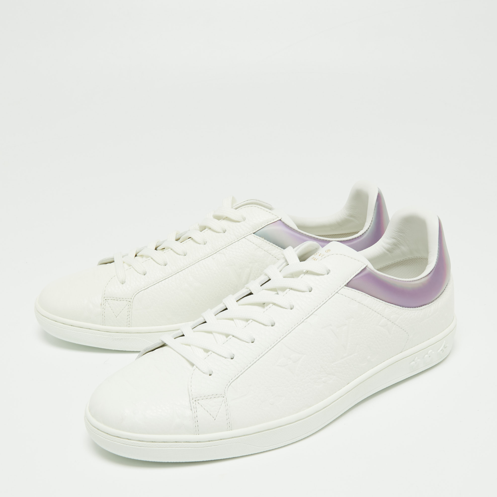 

Louis Vuitton White Monogram Leather Iridescent Uuxembourg Low Top Sneakers Size