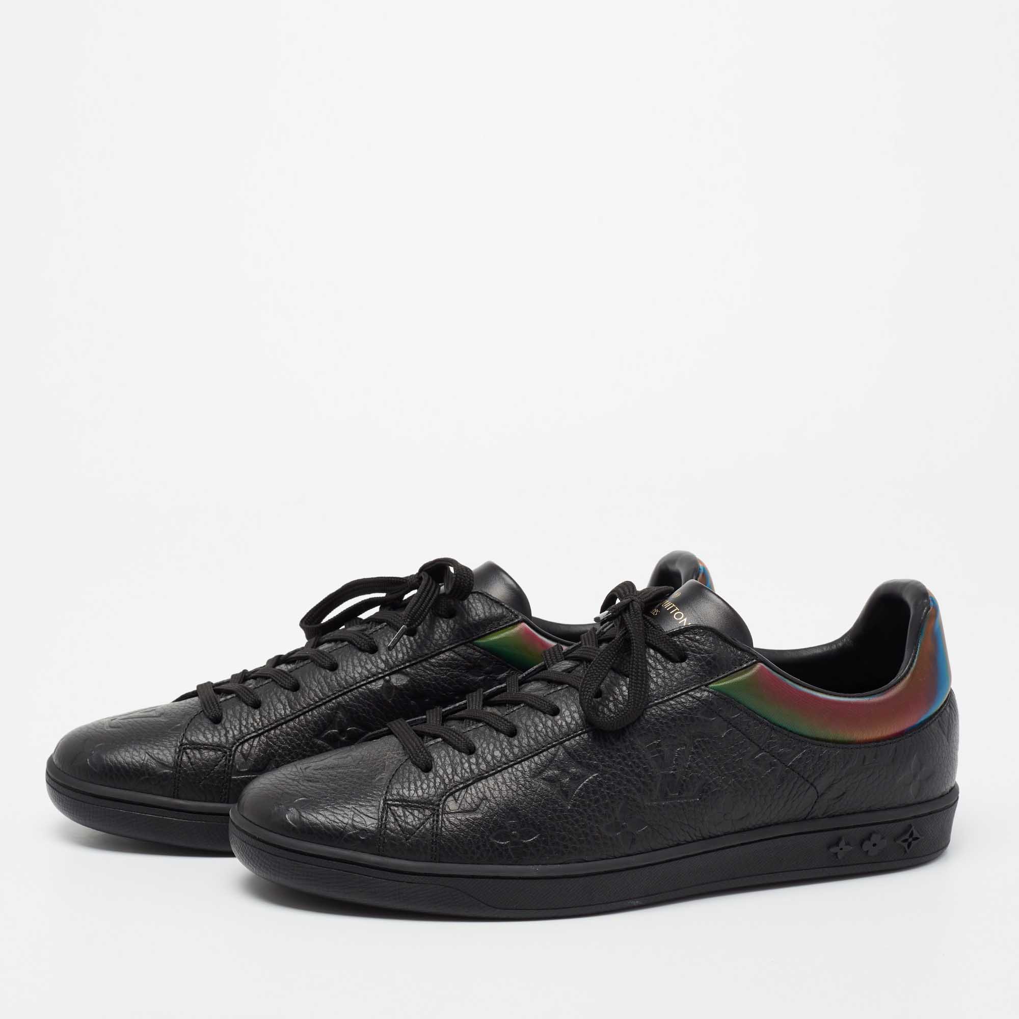 

Louis Vuitton Black Monogram Embossed Leather Low-Top Sneakers Size