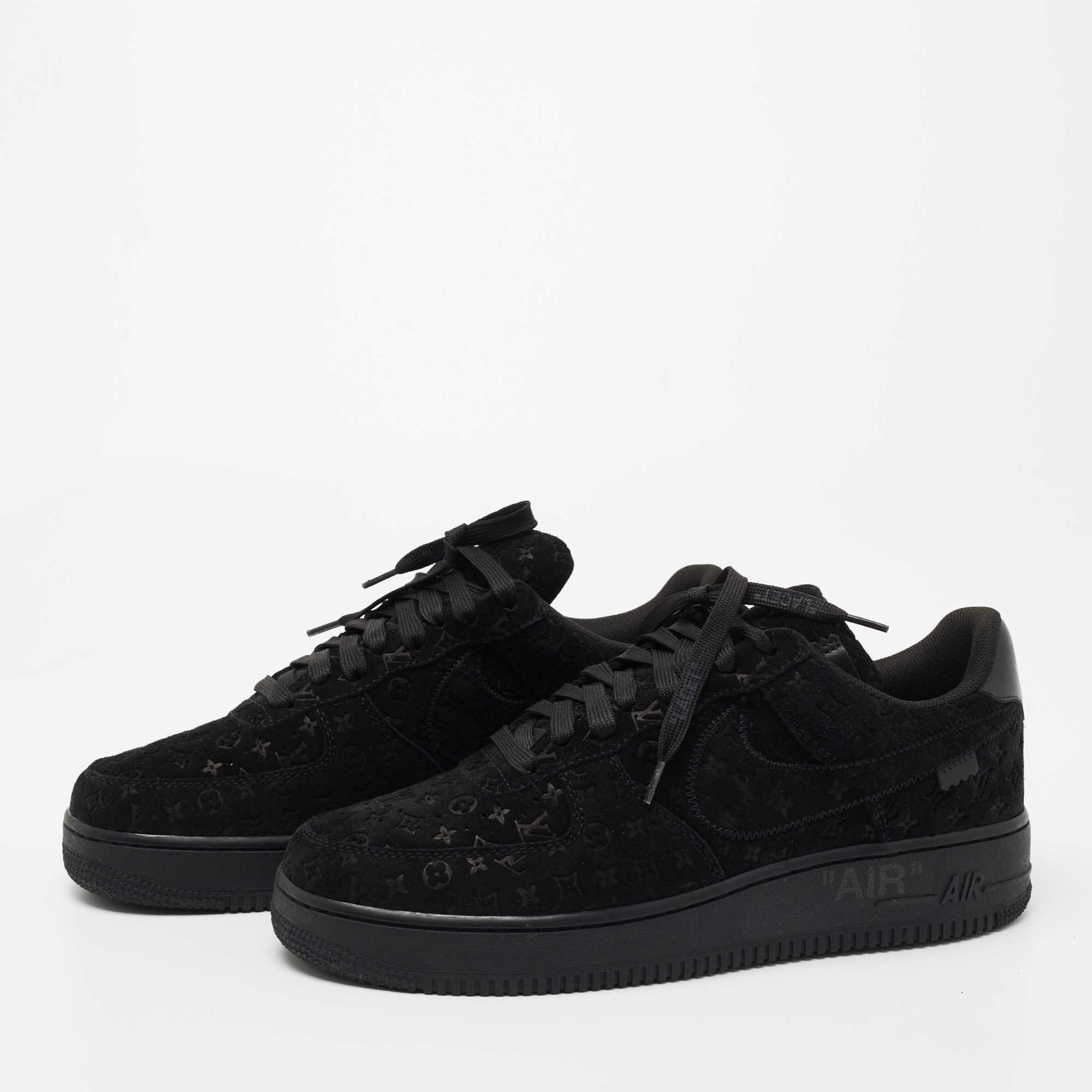 

Louis Vuitton X Nike By Virgil Abloh Black Monogram Embossed Suede Nike Air Force 1 Sneakers Size