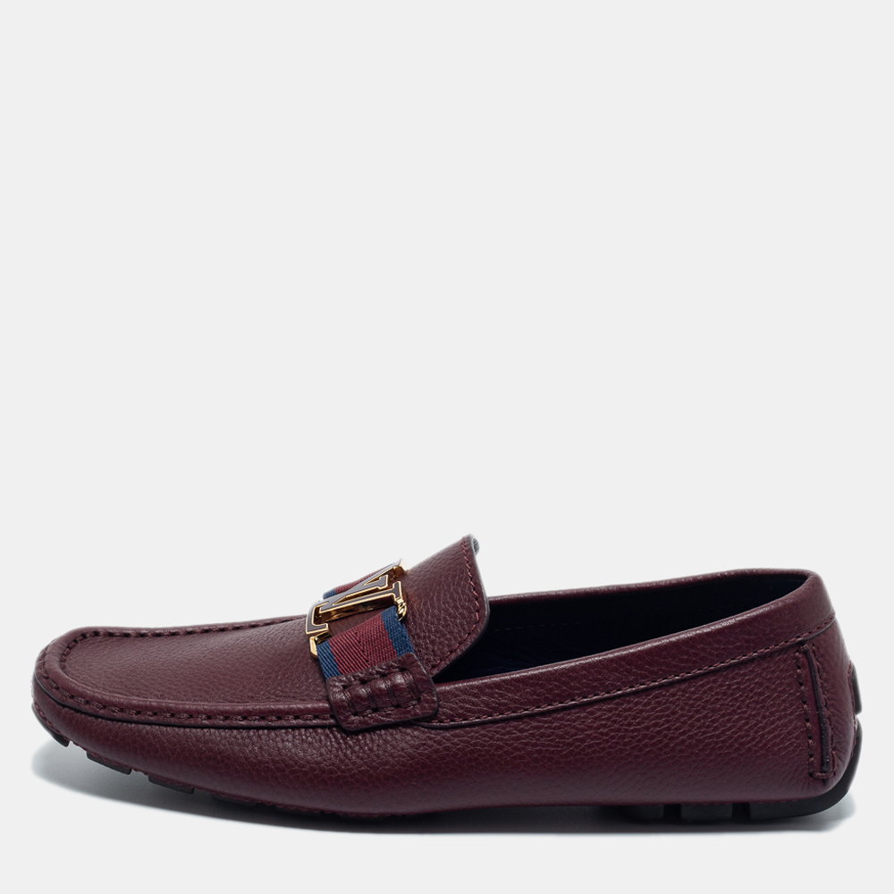 Pre Owned Louis Vuitton Burgundy Leather Monte Carlo Loafers Size 40.5
