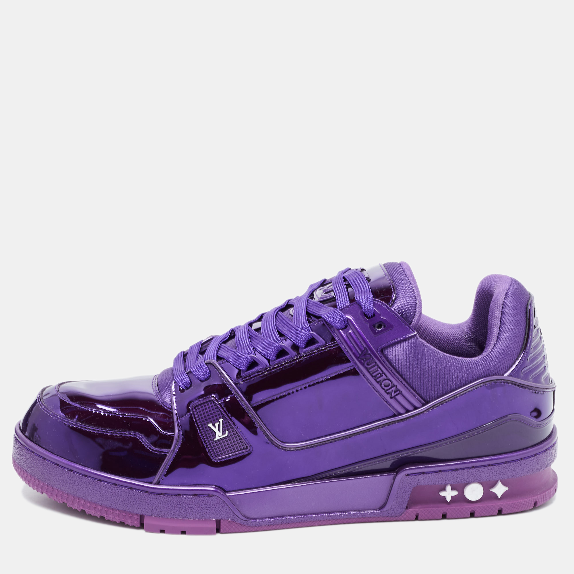 Lv trainer patent leather low trainers Louis Vuitton Purple size 8.5 UK in  Patent leather - 34702611