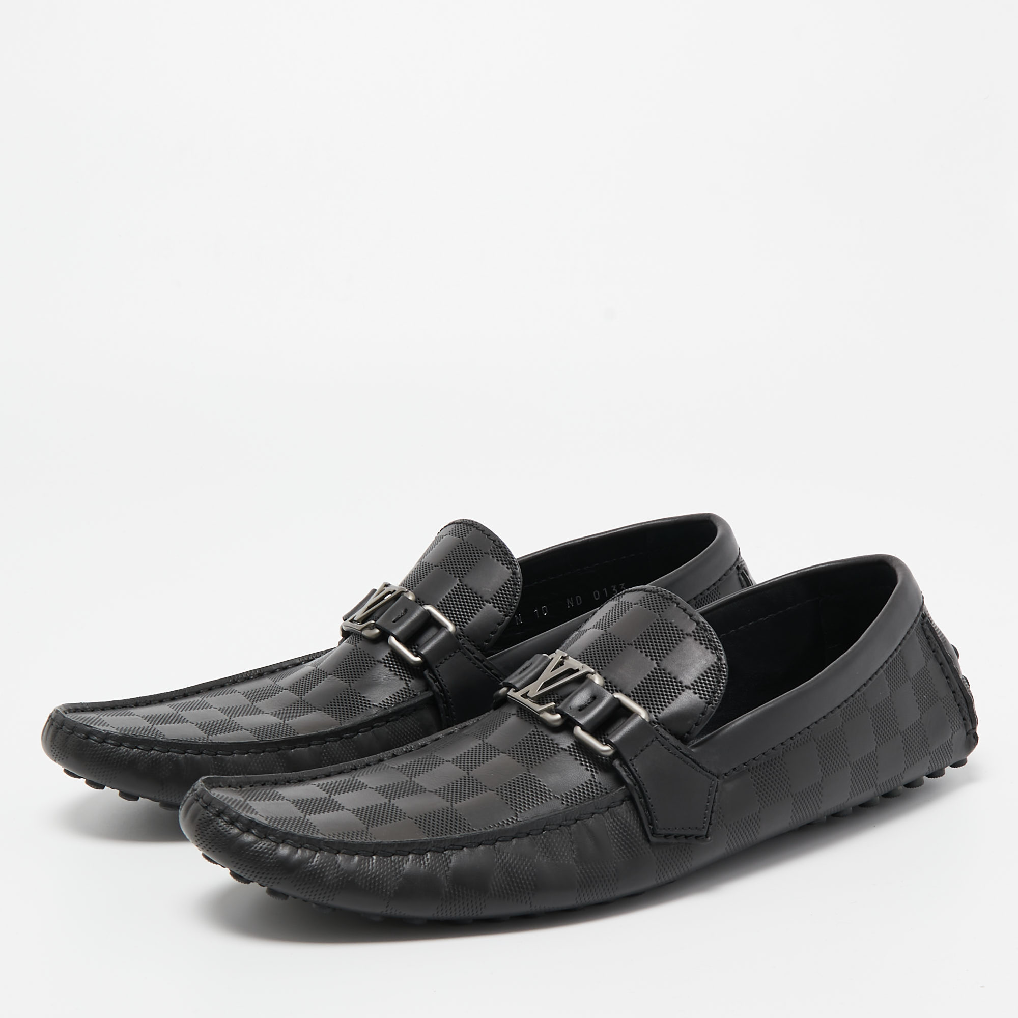 

Louis Vuitton Black Damier Graphite Leather Driver Loafers Size