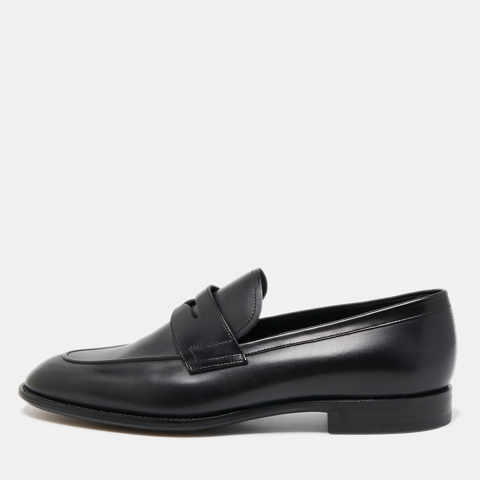 Pre Owned Louis Vuitton Black Leather Penny Slip On Loafers Size 42