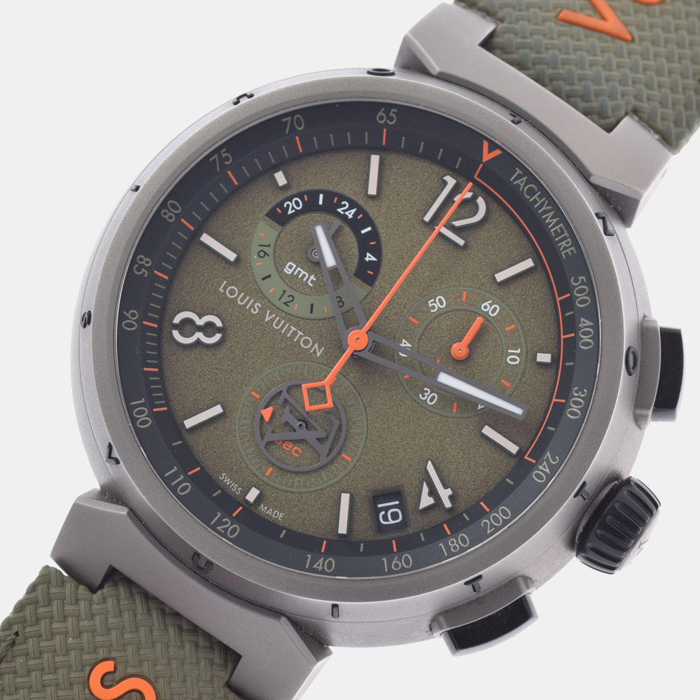 

Louis Vuitton Green Stainless Steel Tambour QA154Z Quartz Men's Wristwatch 44 mm