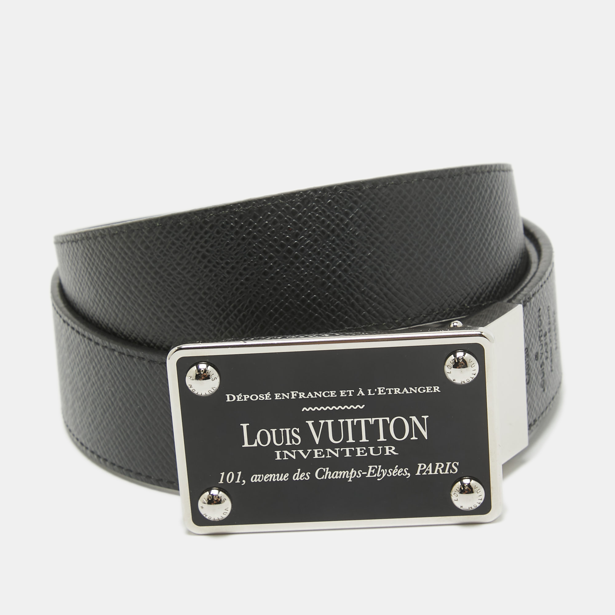 

Louis Vuitton Damier Graphite Canvas and Taiga Leather Inventeur Reversible Belt, Black