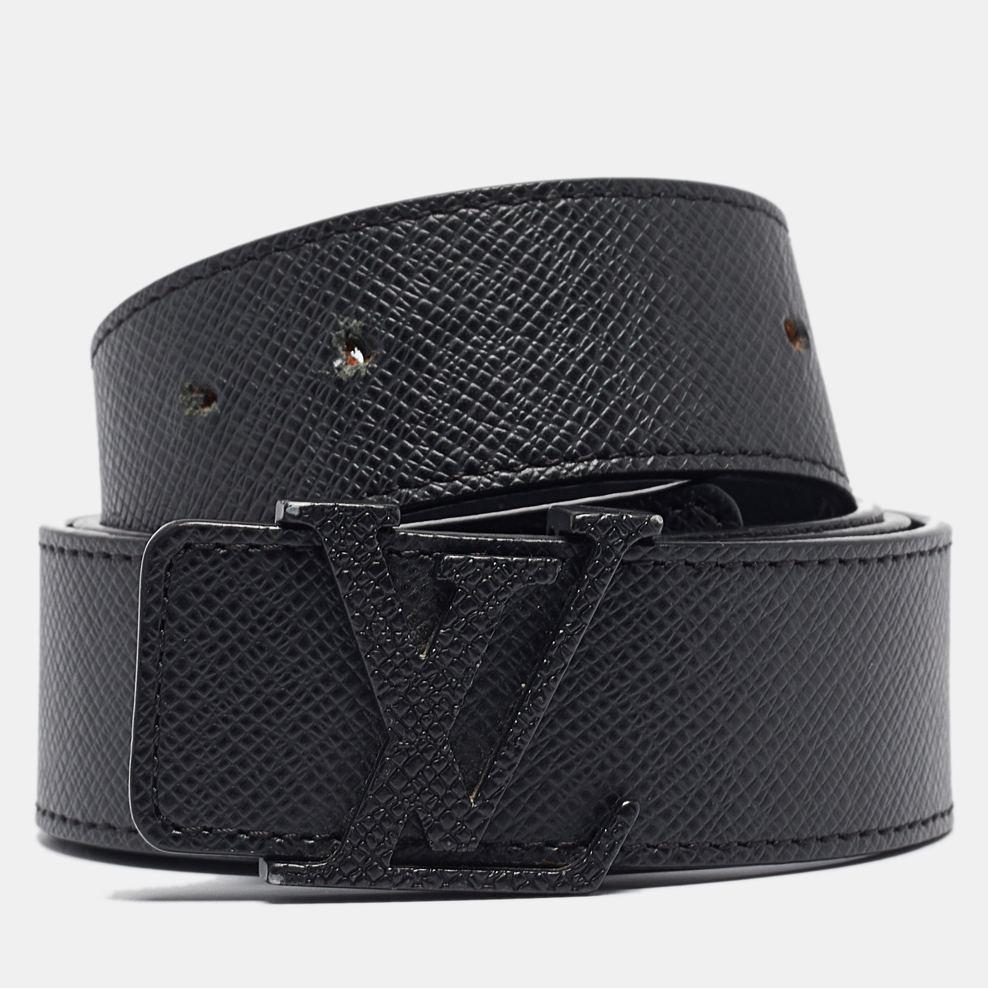 Pre-owned Louis Vuitton Black Leather Lv Initiales Belt 100cm