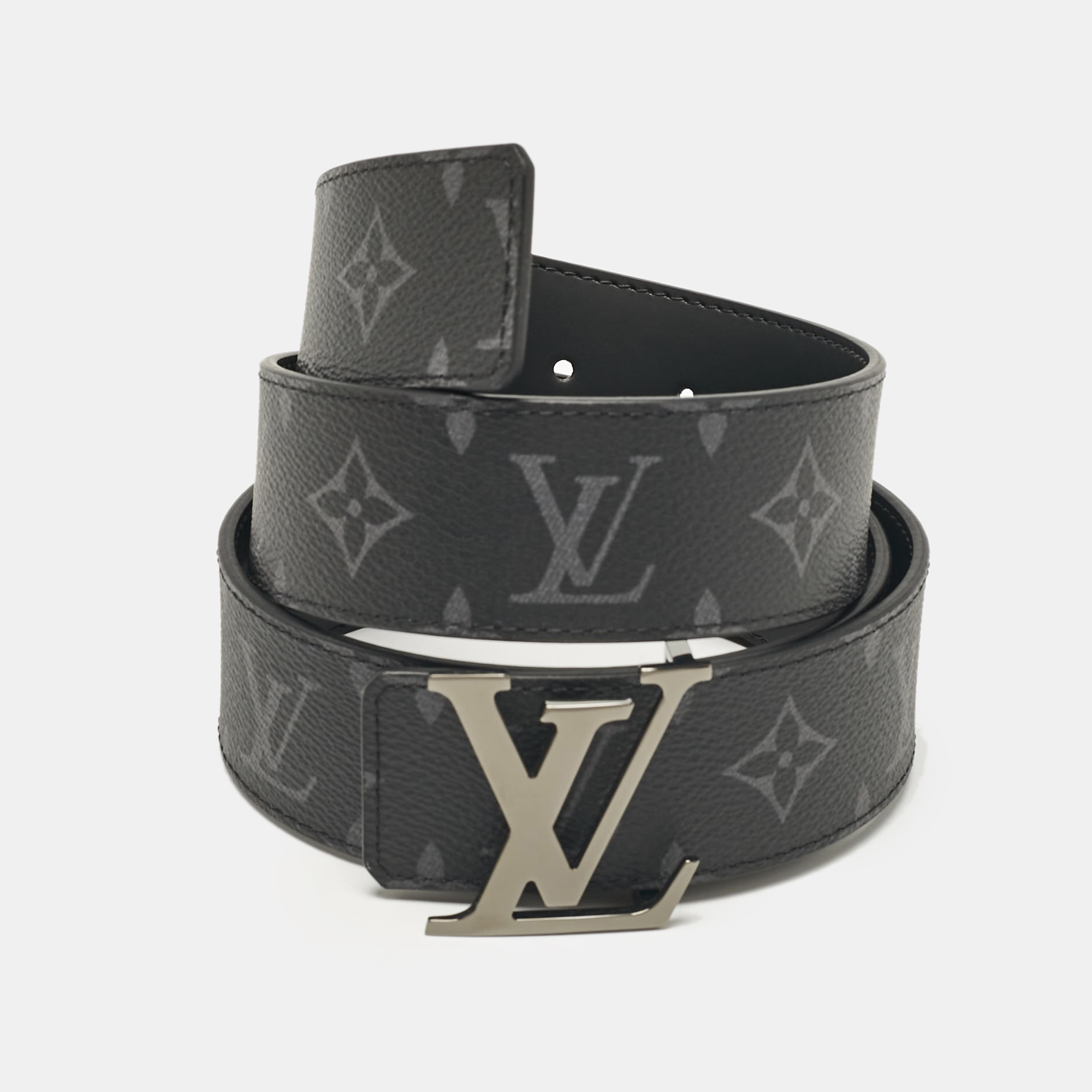 

Louis Vuitton Monogram Eclipse Canvas LV Initiales Reversible Belt, Grey