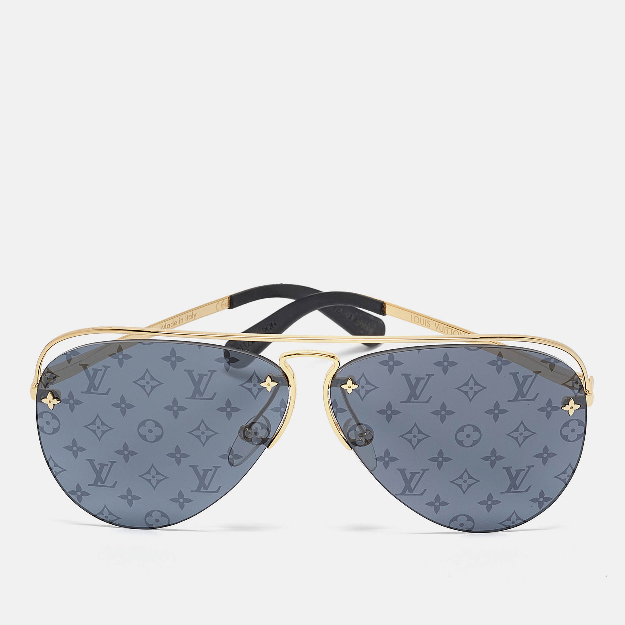 

Louis Vuitton Grey/Gold Z1172W Monogram Grease Aviator Sunglasses, Black