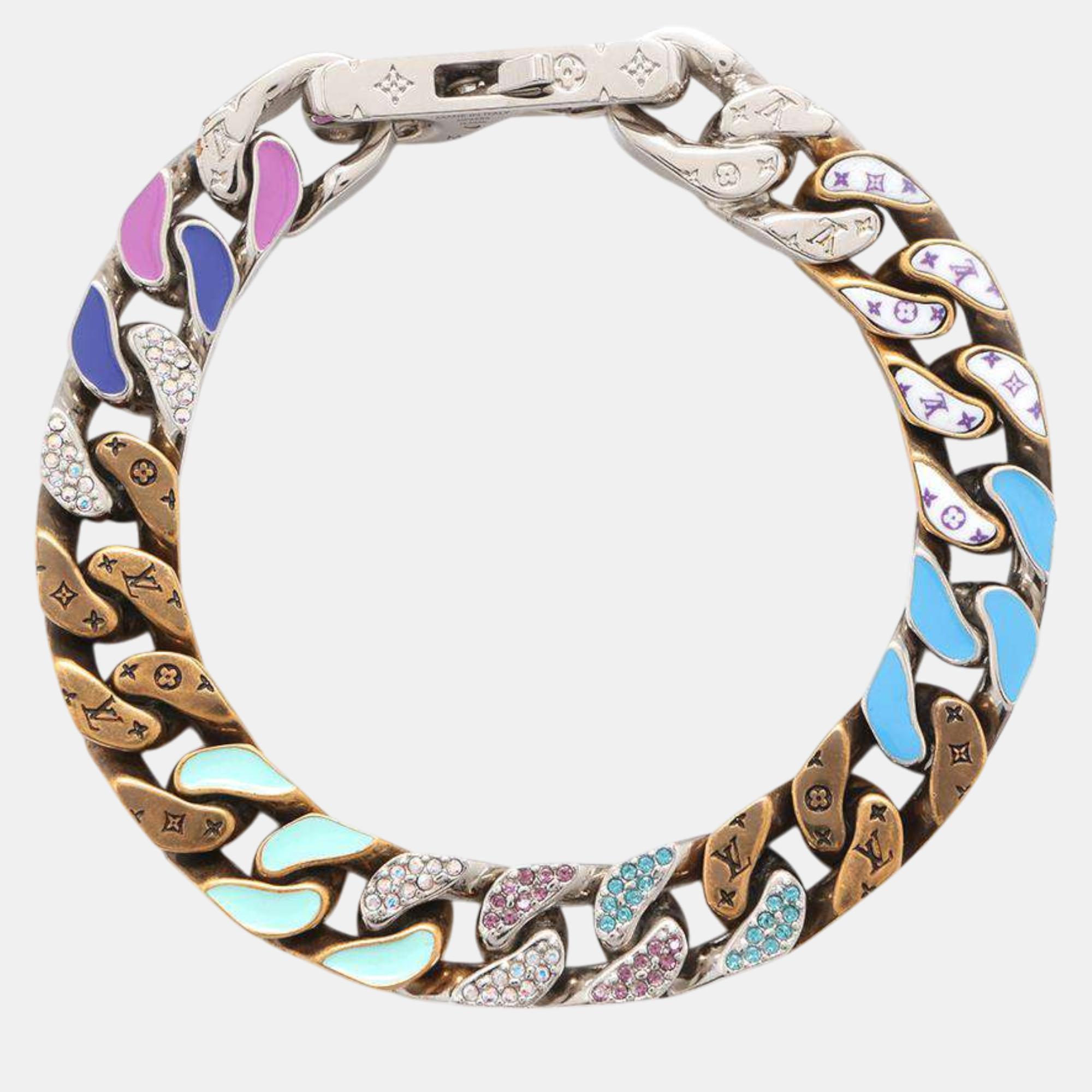 

Louis Vuitton Multicolor Metal Rhinestone Bracelet Chain Links Patches Size