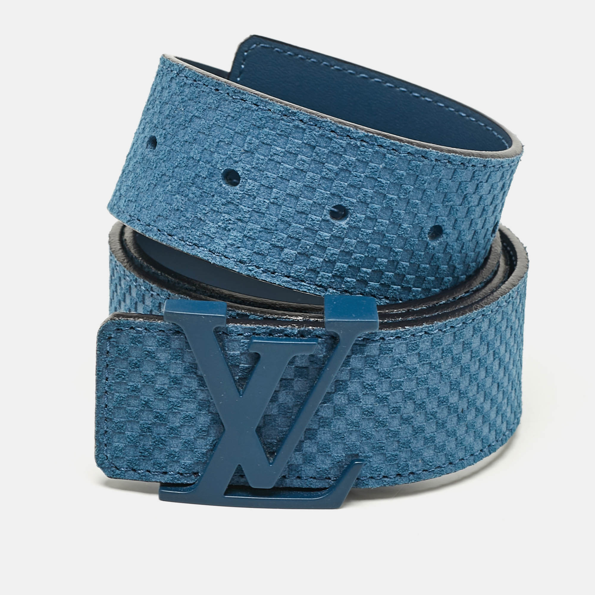 

Louis Vuitton Blue Mini Damier Suede LV Initiales Belt