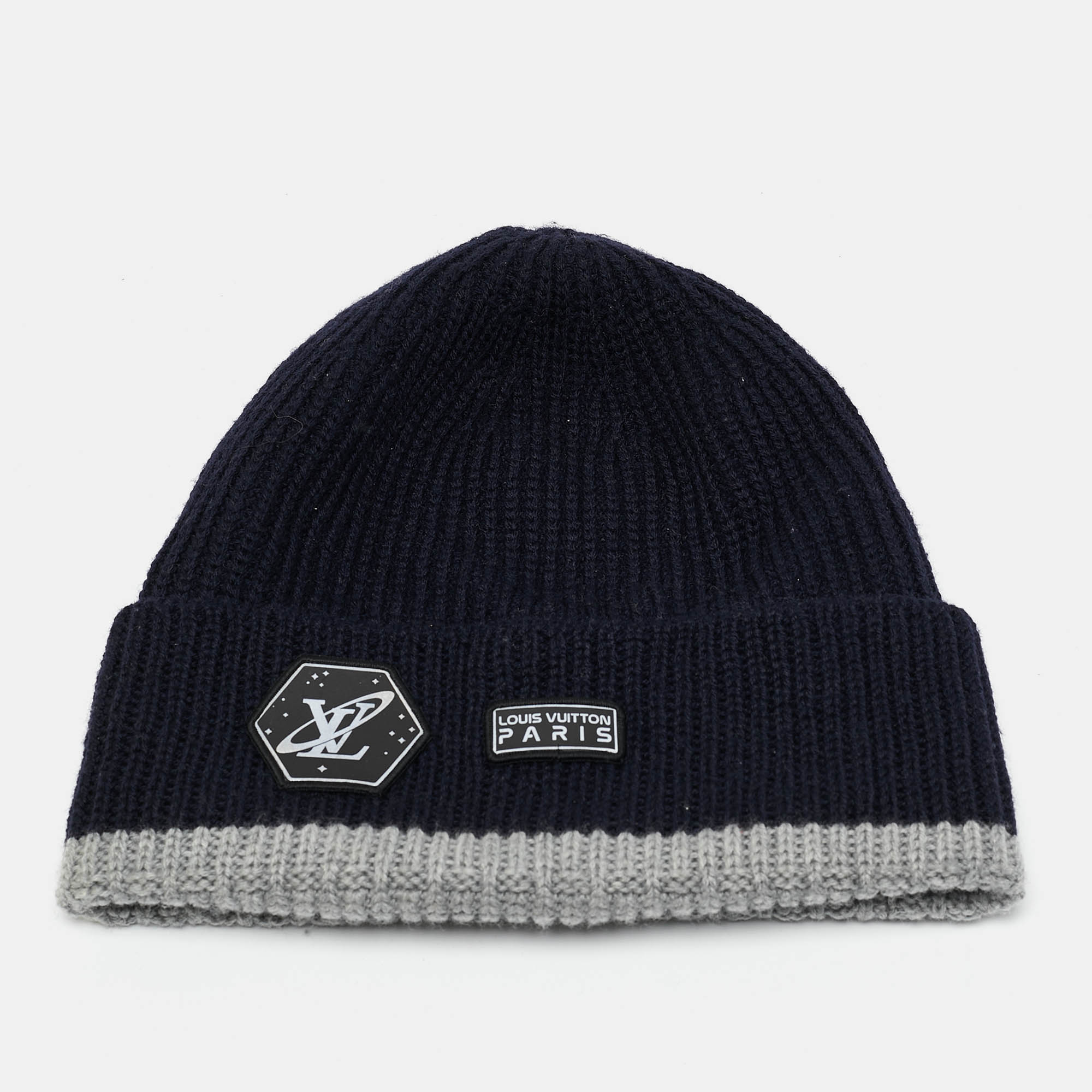 

Louis vuitton Navy Blue Logo Applique Wool Rib Knit Beanie