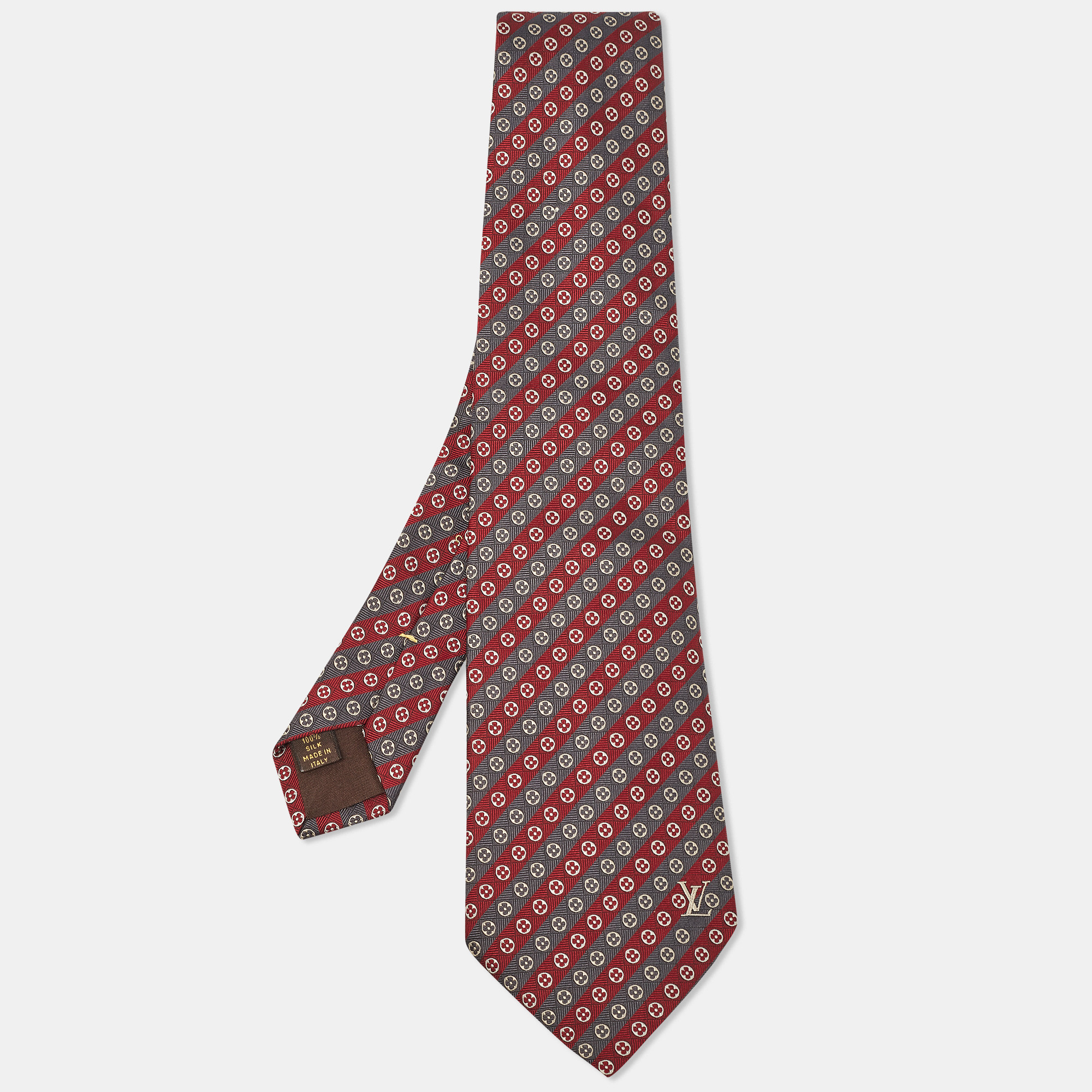 

Louis Vuitton Red/Grey Diagonal Striped Silk Tie