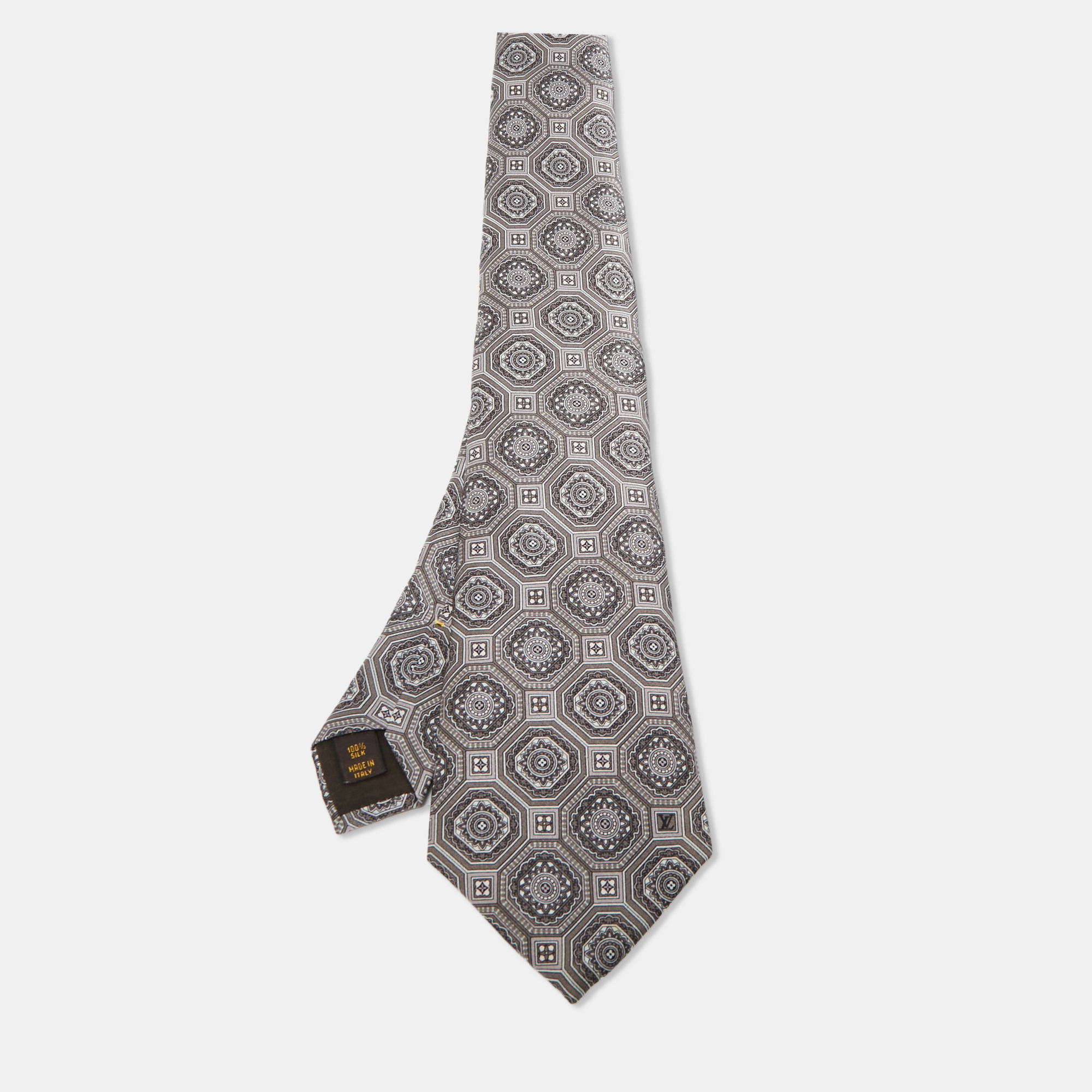 

Louis Vuitton Grey Print Silk Traditional Tie