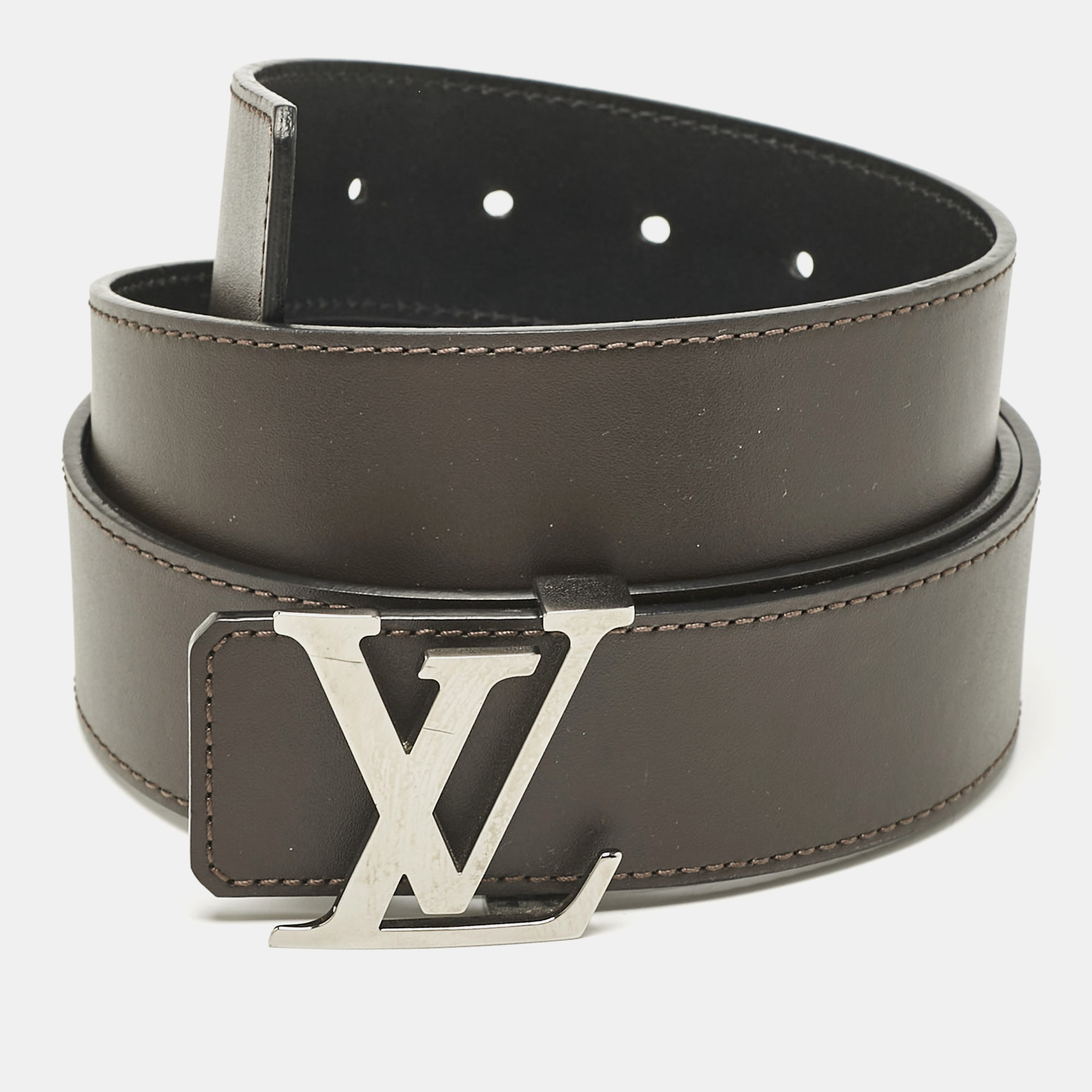 

Louis Vuitton Black/Dark Brown Leather LV Initiales Reversible Belt