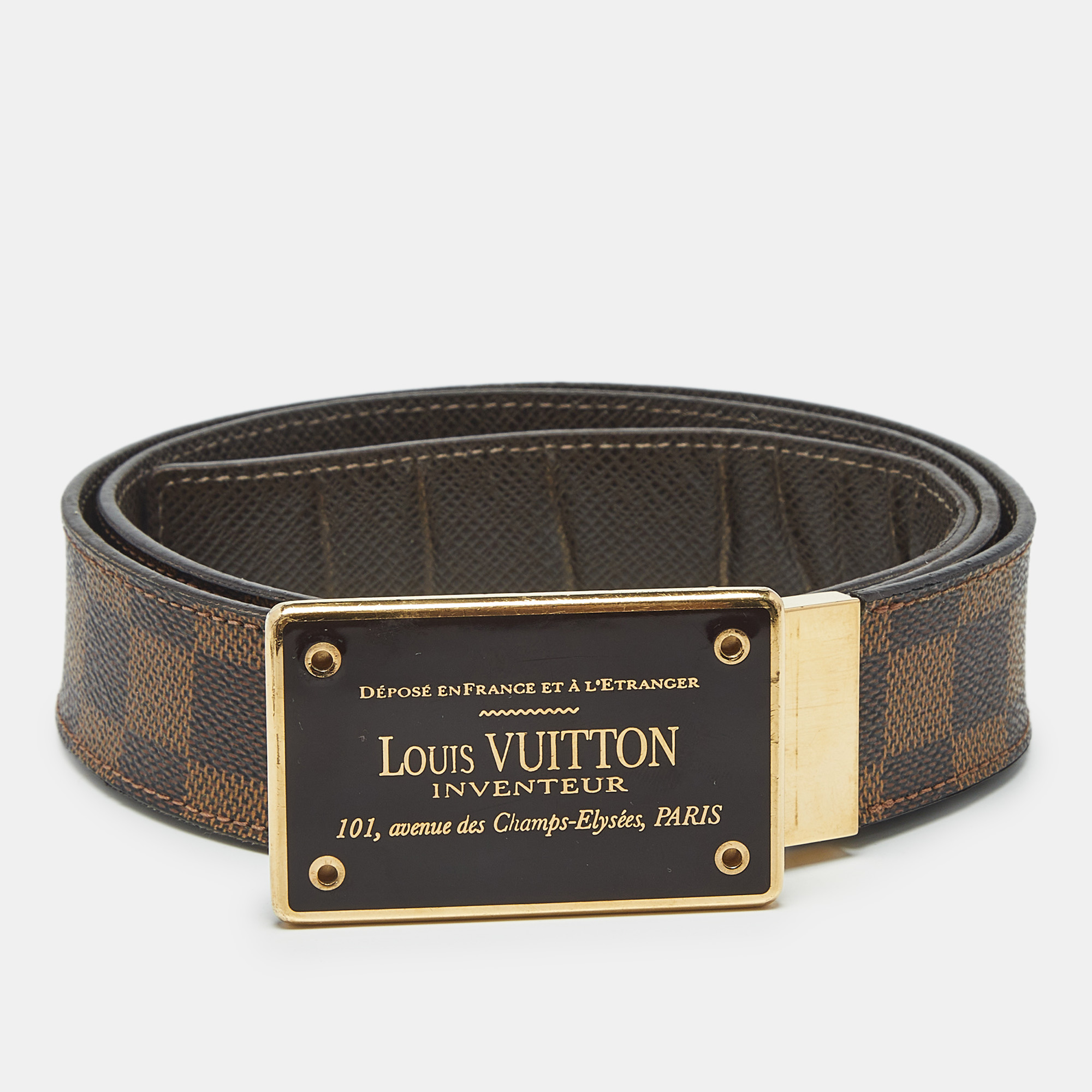 

Louis Vuitton Damier Ebene Canvas Inventeur Reversible Belt, Brown