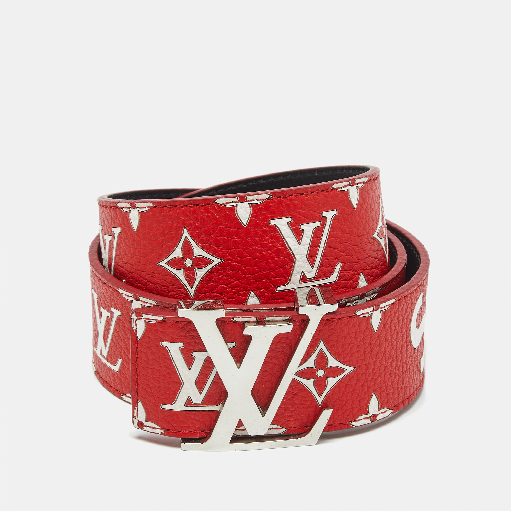 Louis Vuitton x Supreme Red Monogram Leather LV Initiales Belt 90 CM