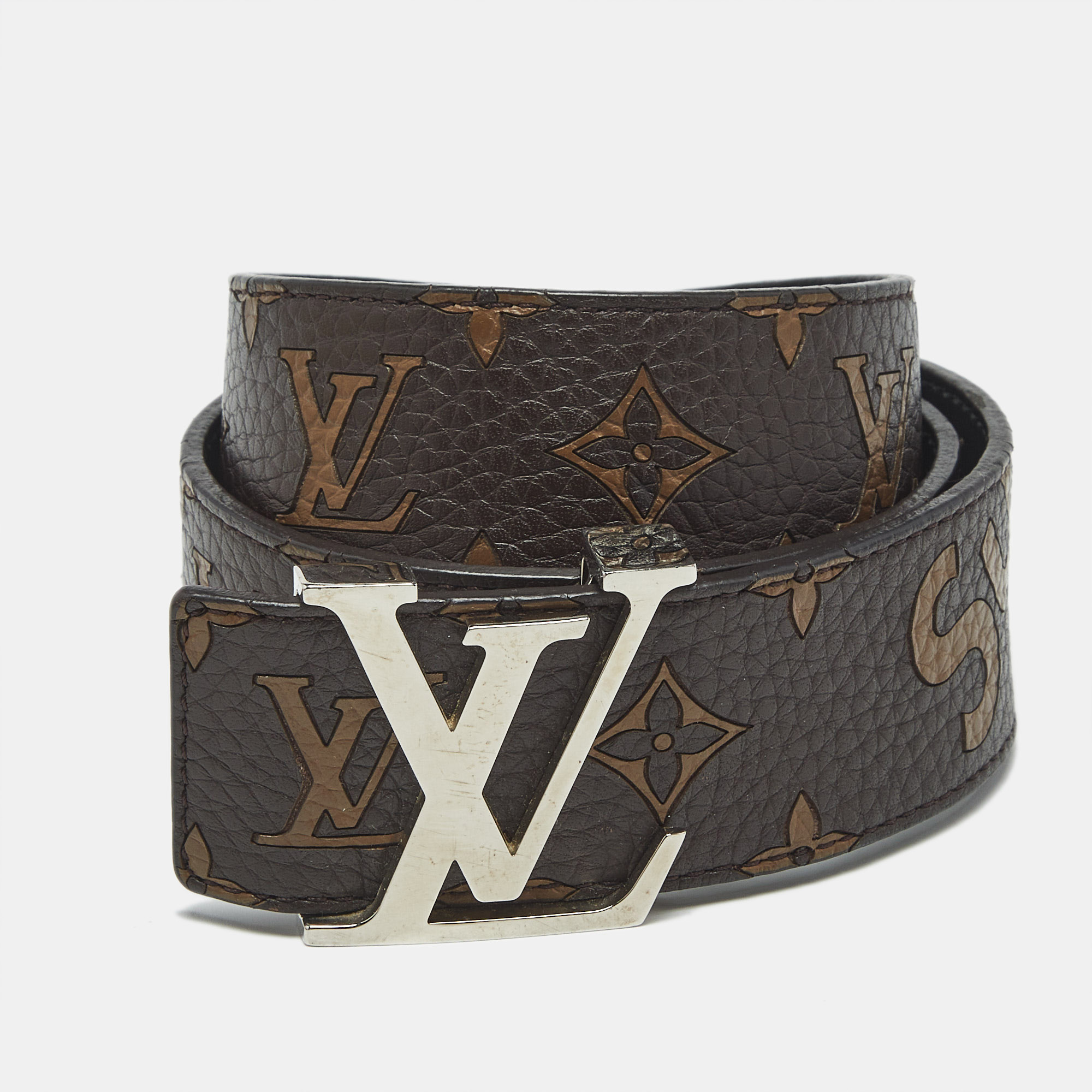 Louis Vuitton x Supreme Brown Monogram Leather LV Initiales Belt 90 CM