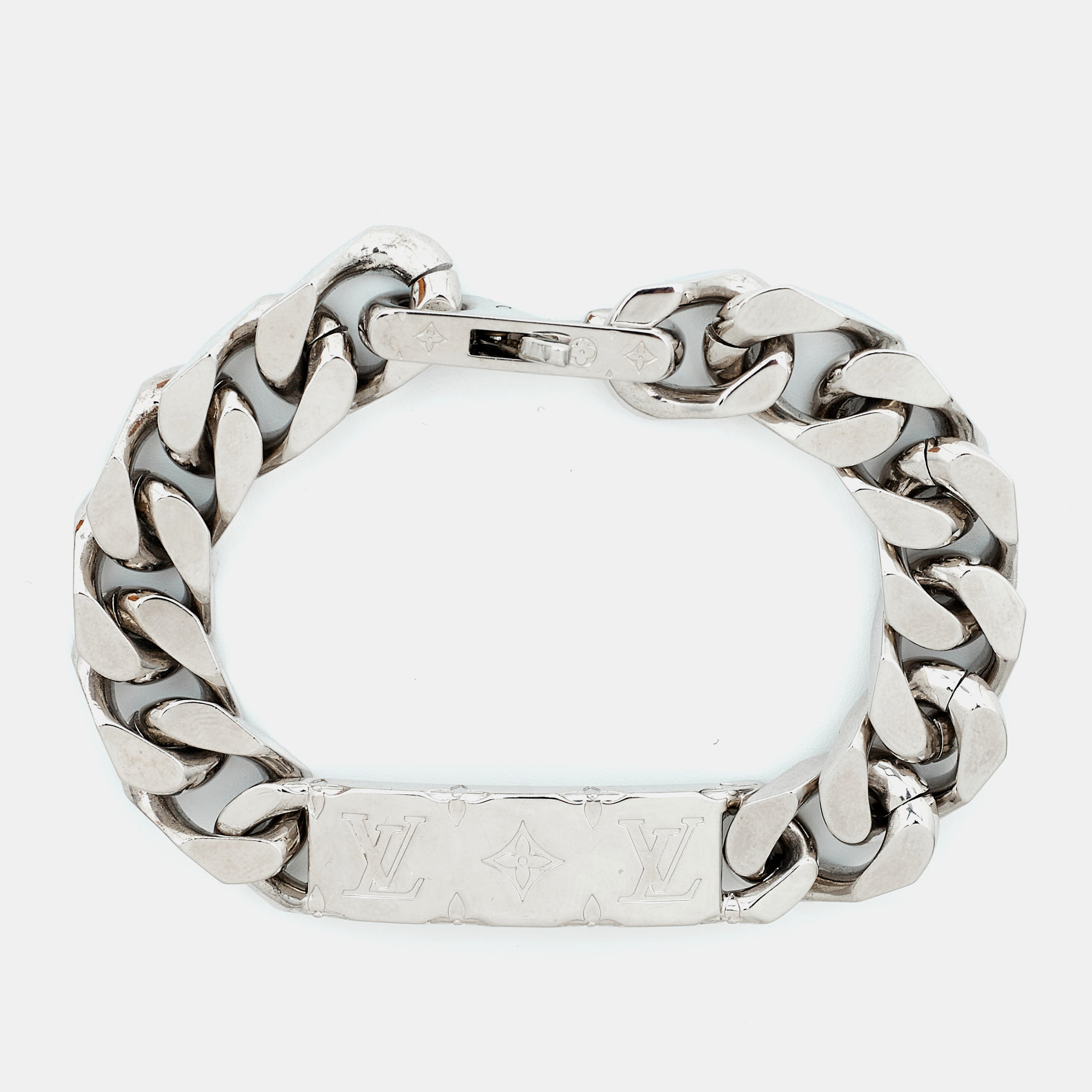 

Louis Vuitton Monogram Silver Tone Chain Link Bracelet