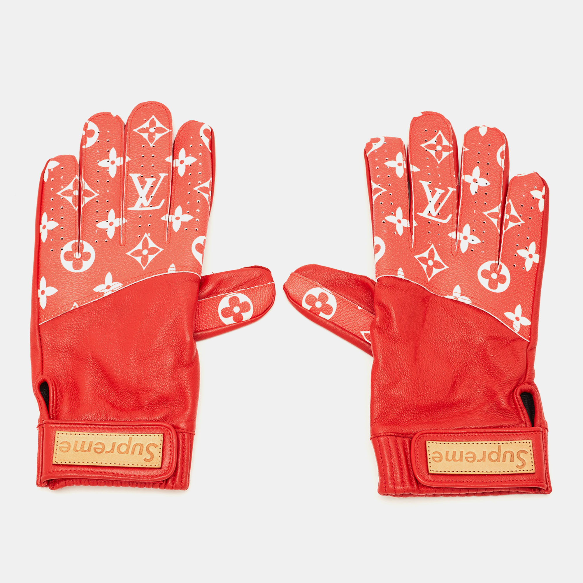 Louis Vuitton x Supreme Rouge Monogram Canvas and Leather Baseball Gloves Size 8