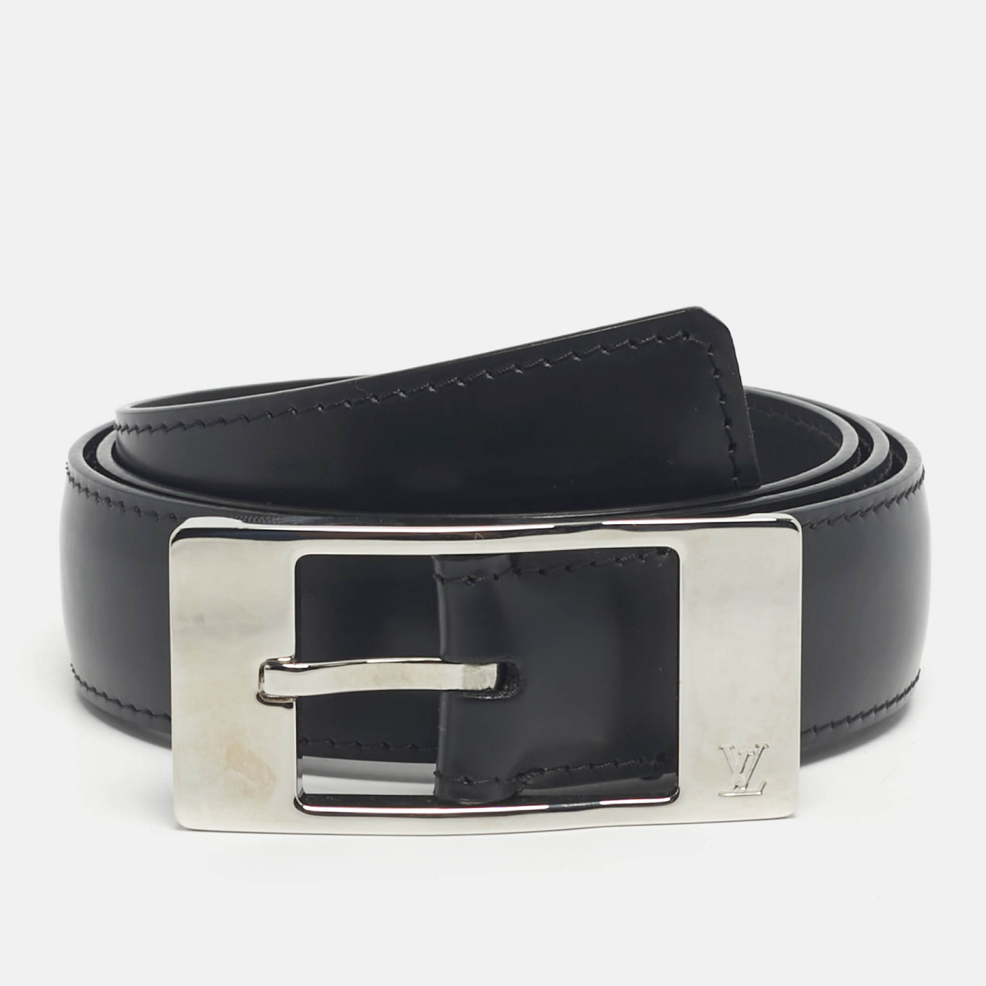 Louis Vuitton Black Leather Buckle Belt 85CM