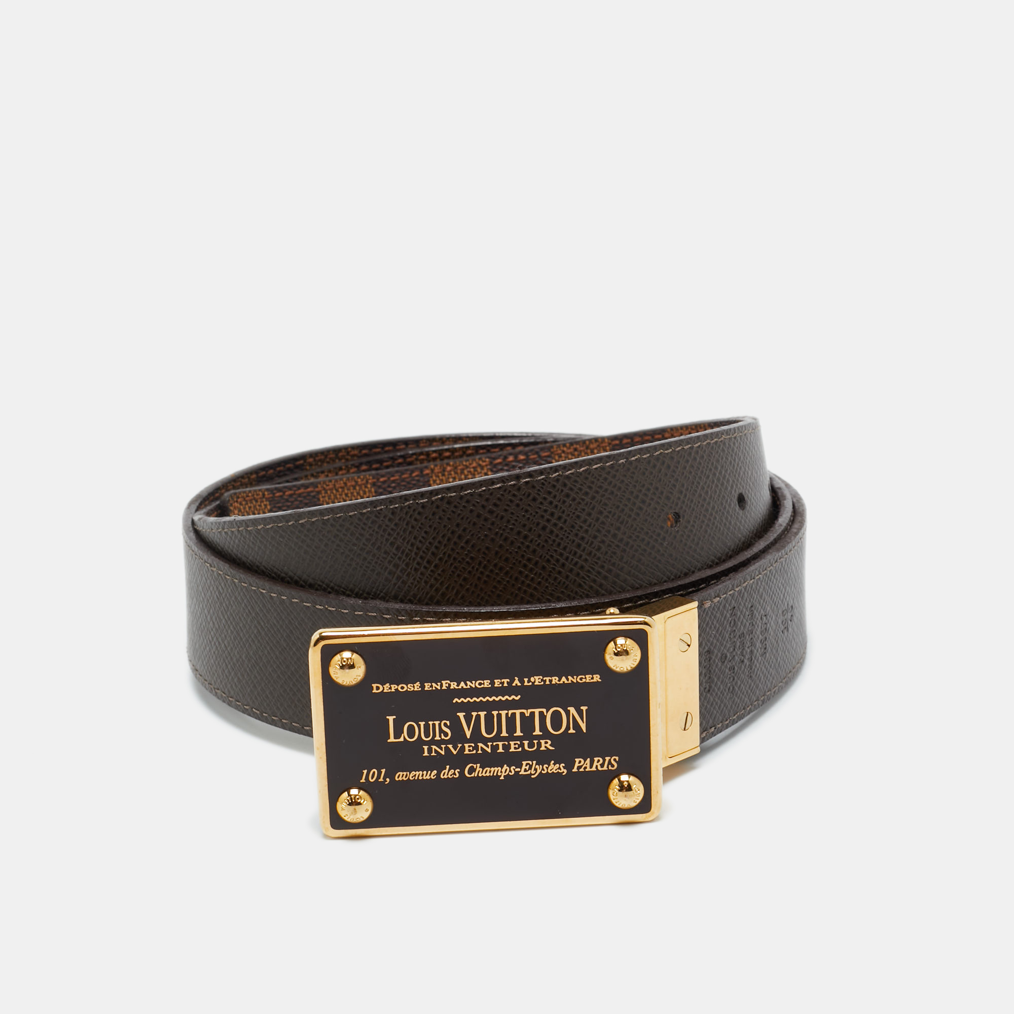 

Louis Vuitton Damier Ebene Canvas Inventeur Reversible Belt 100CM, Brown