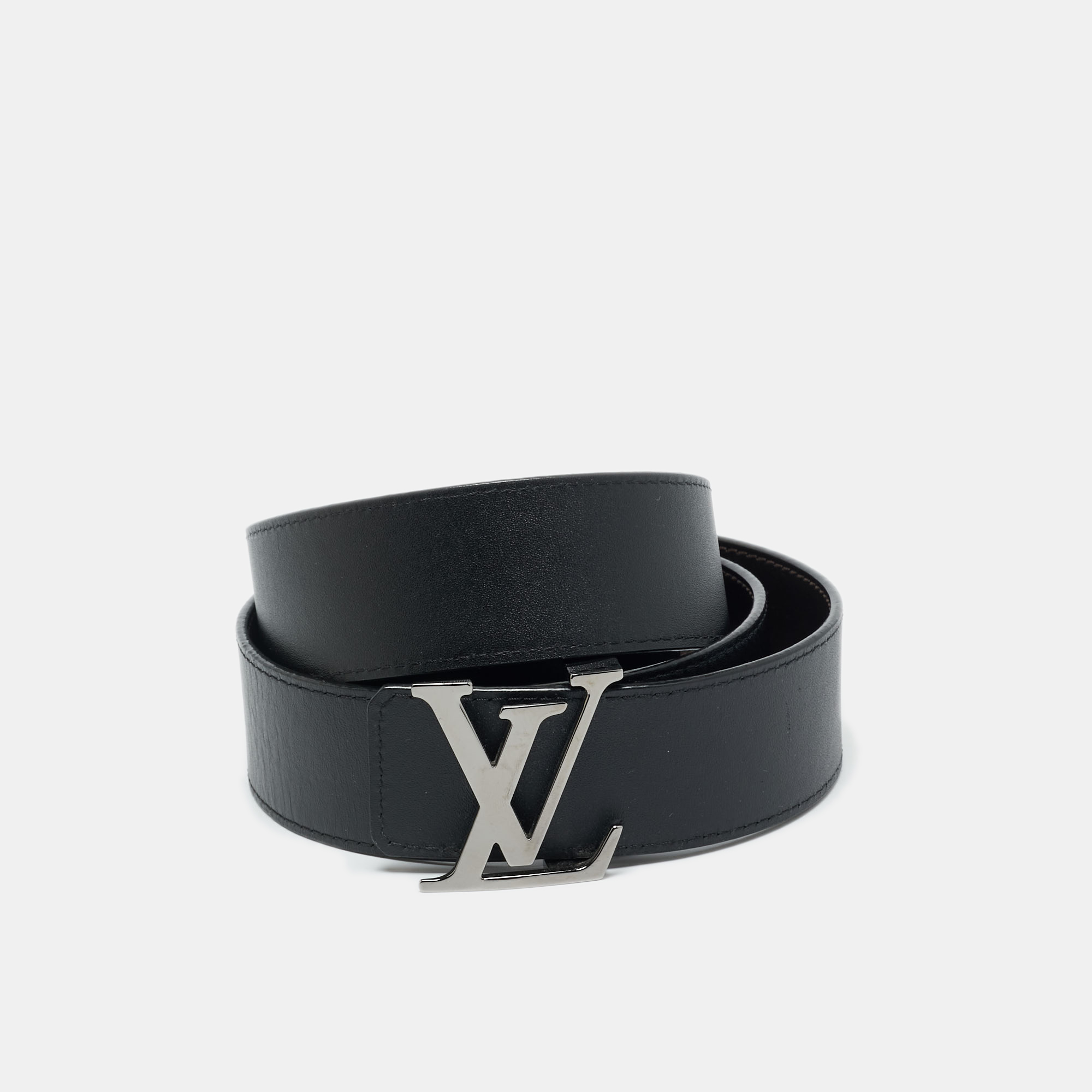

Louis Vuitton Black/Dark Brown Leather LV Initiales Belt 105CM