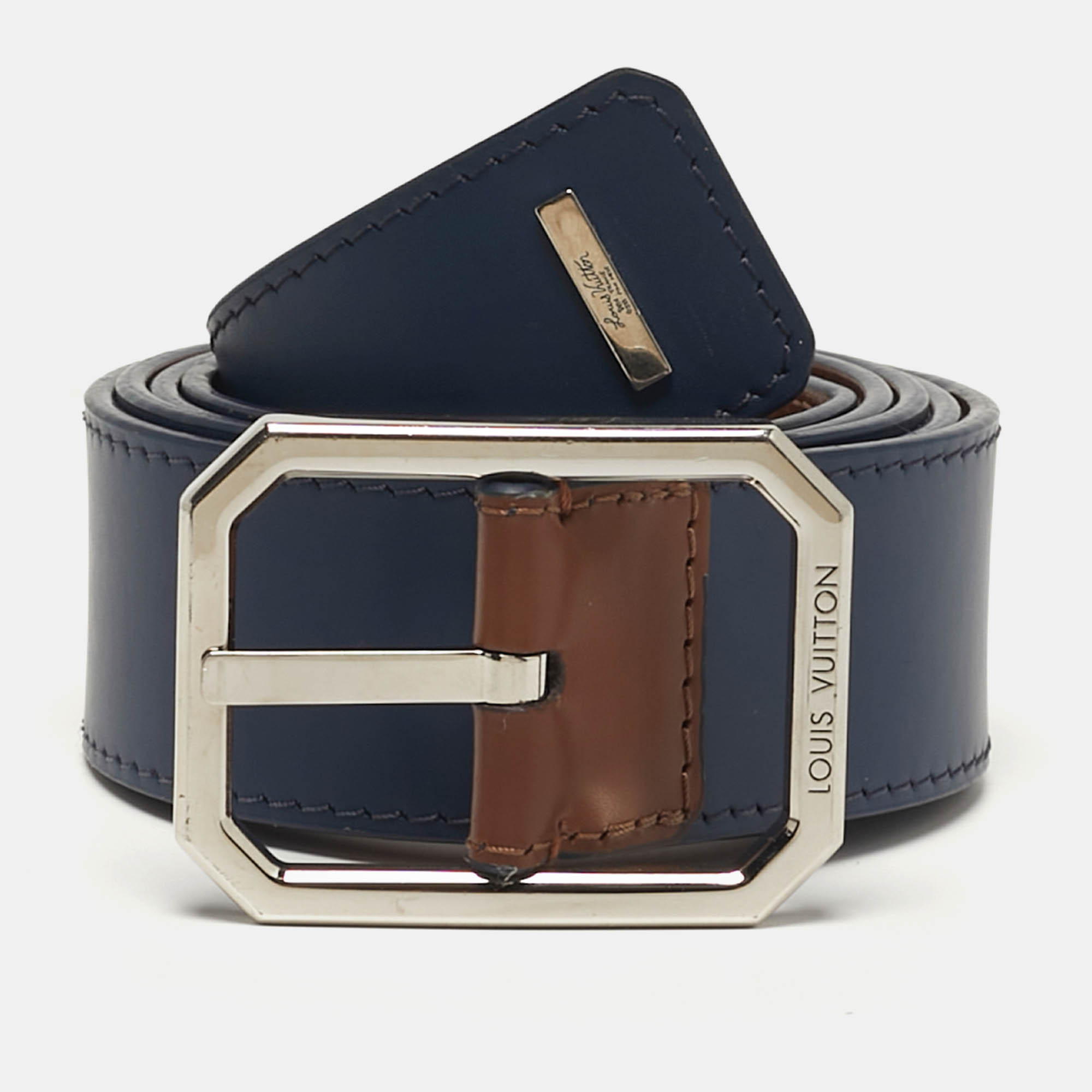 

Louis Vuitton LV Staples  Reversible Buckle Belt Brown/Blue Leather