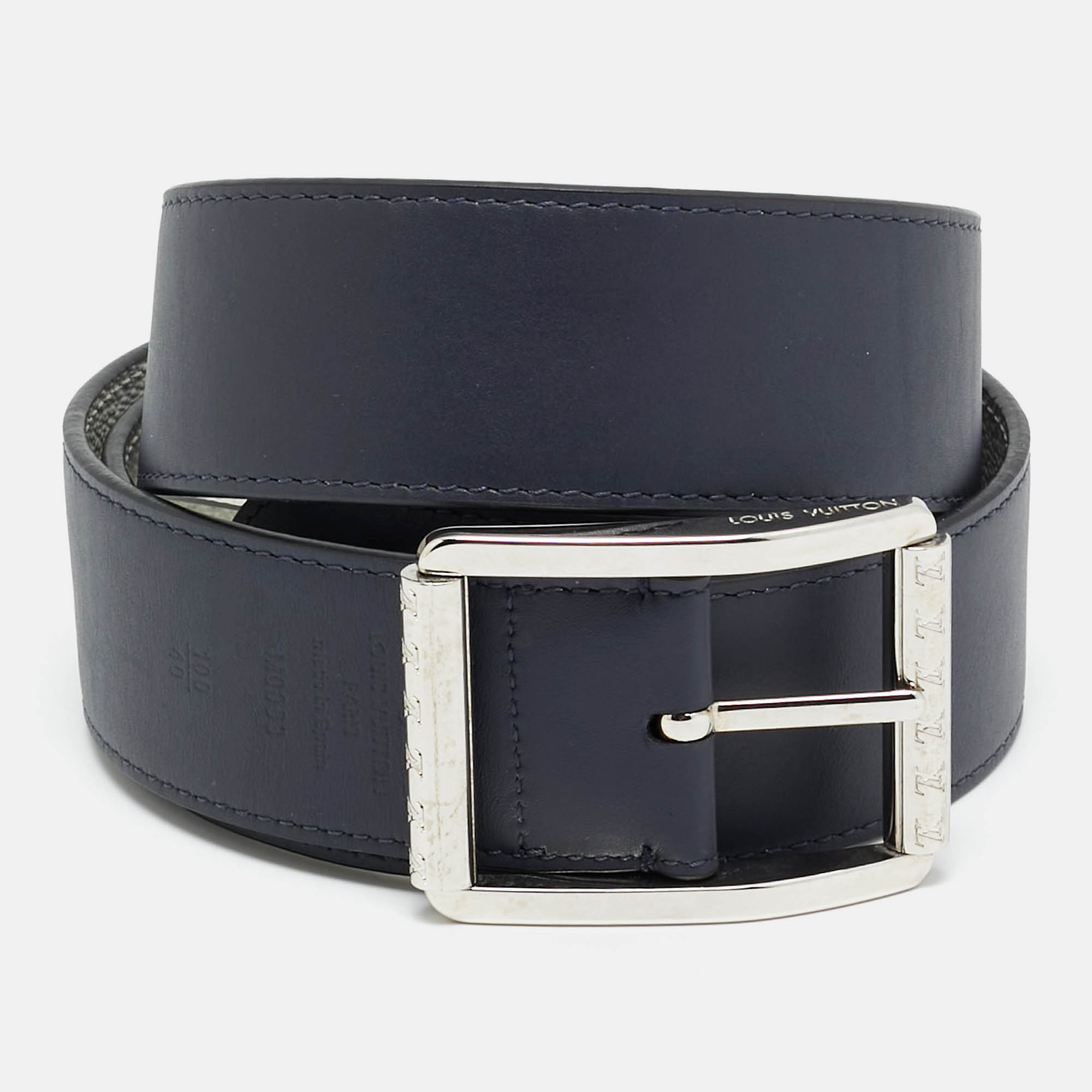 

Louis Vuitton  Reversible Buckle Belt Blanc/Marine Monogram Canvas and Leather, White