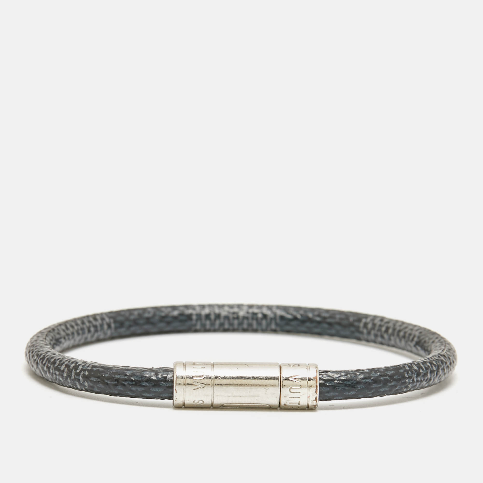 

Louis Vuitton Graphite Damier Keep It Canvas Silver Tone Bracelet