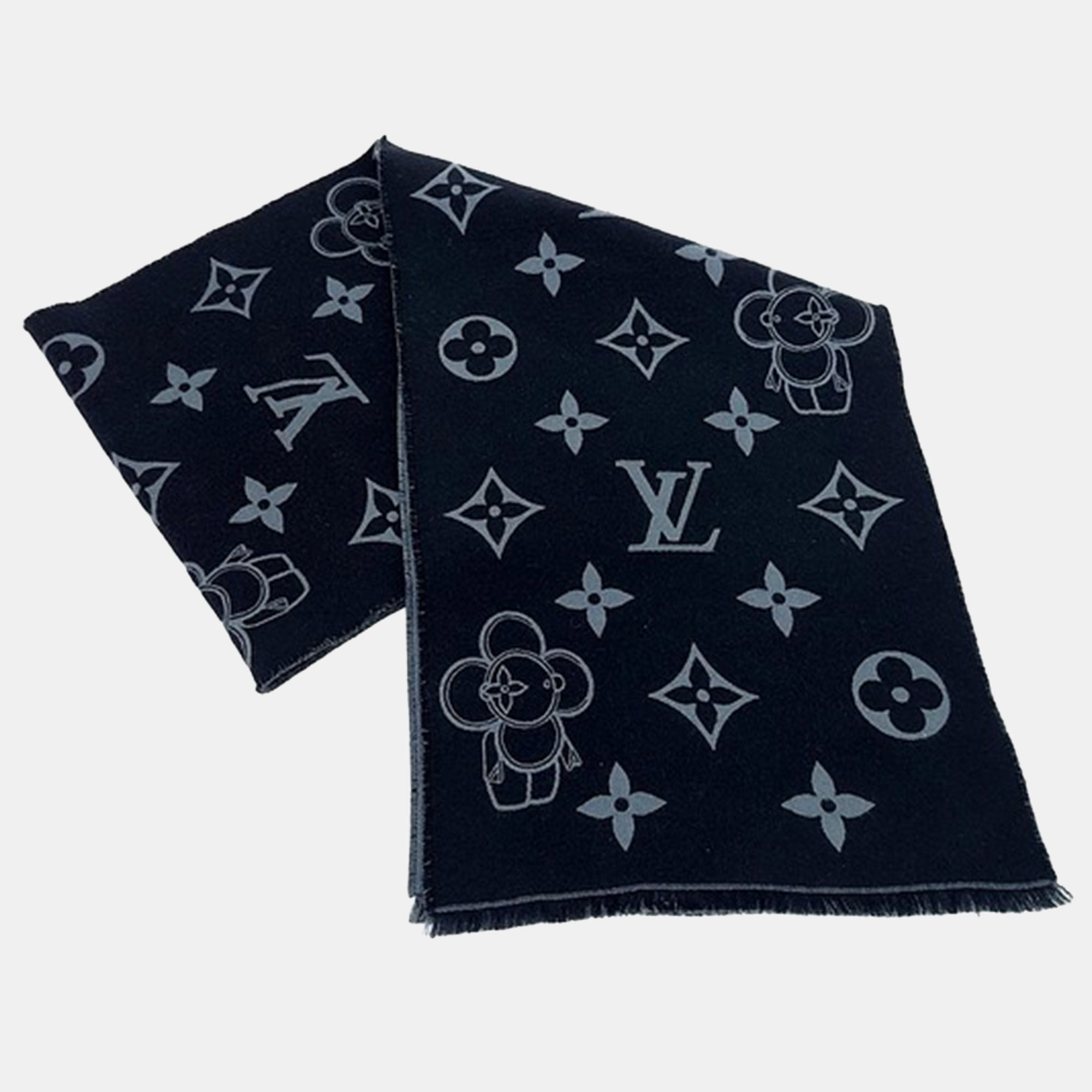 

Louis Vuitton Wool Black & Gray Monogram Vivienne Scarf