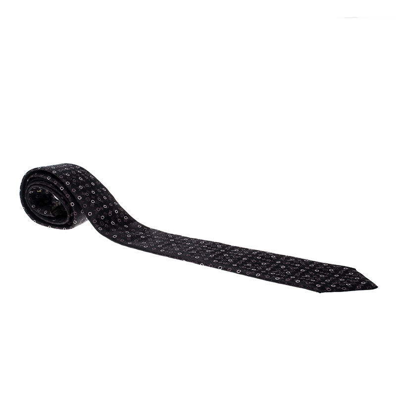 Pre Owned Louis Vuitton Burgundy Monogram Circles Silk Jacquard Tie