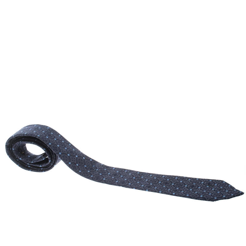 مملوكة مسبقًا ربطة عنق لوي فيتون حرير جاكار  مونوغرامي أزرق كحلي